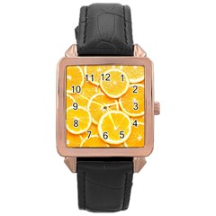 Oranges, Orange, Fruits Rose Gold Leather Watch 