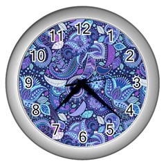 Patterns, Doodles, Pattern, Colorful Wall Clock (silver)