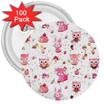 Pink Woodland Animals, Koteto 3  Buttons (100 pack)  Front