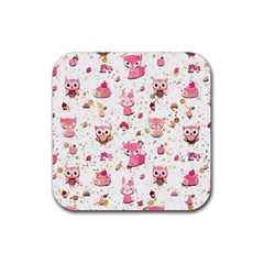 Pink Woodland Animals, Koteto Rubber Coaster (square)