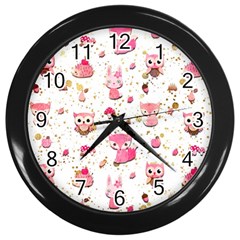 Pink Woodland Animals, Koteto Wall Clock (black)