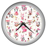 Pink Woodland Animals, Koteto Wall Clock (Silver) Front