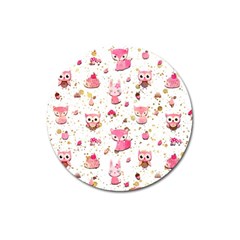 Pink Woodland Animals, Koteto Magnet 3  (round) by kyorashop23