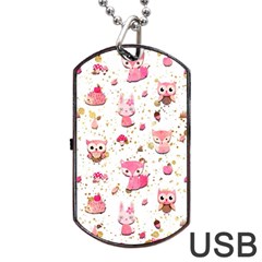 Pink Woodland Animals, Koteto Dog Tag Usb Flash (two Sides)