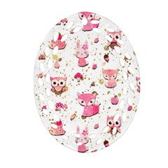 Pink Woodland Animals, Koteto Oval Filigree Ornament (two Sides)