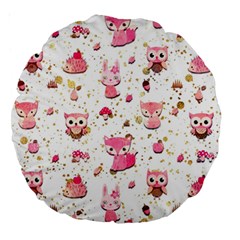 Pink Woodland Animals, Koteto Large 18  Premium Round Cushions by kyorashop23