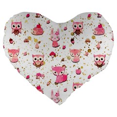 Pink Woodland Animals, Koteto Large 19  Premium Flano Heart Shape Cushions