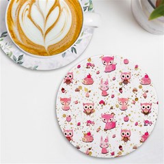 Pink Woodland Animals, Koteto Uv Print Round Tile Coaster