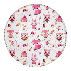 Pink Woodland Animals, Koteto Round Glass Fridge Magnet (4 Pack) by kyorashop23