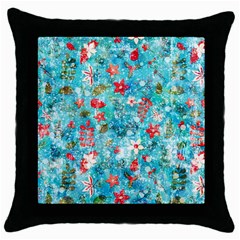 Snowy Winter Foliage, Adoxali, Christmas, Berry, Blue Throw Pillow Case (black)