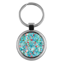 Snowy Winter Foliage, Adoxali, Christmas, Berry, Blue Key Chain (round)