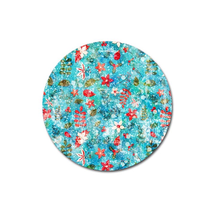 Snowy Winter Foliage, Adoxali, Christmas, Berry, Blue Magnet 3  (Round)