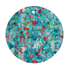 Snowy Winter Foliage, Adoxali, Christmas, Berry, Blue Round Ornament (two Sides)