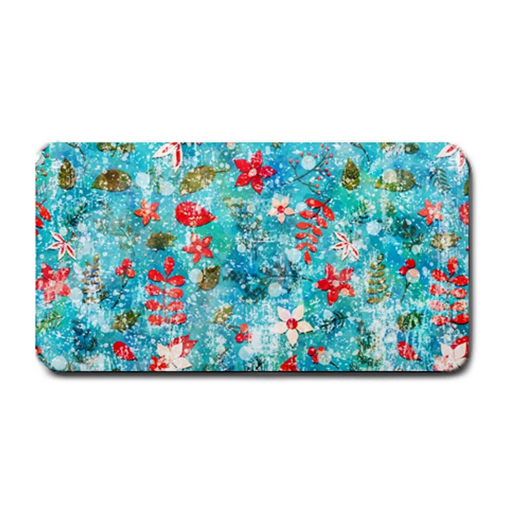 Snowy Winter Foliage, Adoxali, Christmas, Berry, Blue Medium Bar Mat