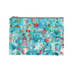 Snowy Winter Foliage, Adoxali, Christmas, Berry, Blue Cosmetic Bag (large) by kyorashop23