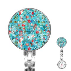 Snowy Winter Foliage, Adoxali, Christmas, Berry, Blue Stainless Steel Nurses Watch