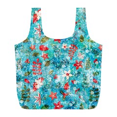 Snowy Winter Foliage, Adoxali, Christmas, Berry, Blue Full Print Recycle Bag (l)