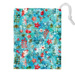 Snowy Winter Foliage, Adoxali, Christmas, Berry, Blue Drawstring Pouch (4xl)