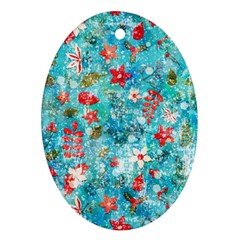 Snowy Winter Foliage, Adoxali, Christmas, Berry, Blue Ornament (oval)