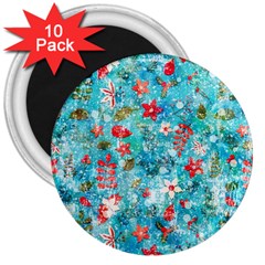 Snowy Winter Foliage, Adoxali, Christmas, Berry, Blue 3  Magnets (10 Pack) 