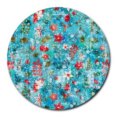 Snowy Winter Foliage, Adoxali, Christmas, Berry, Blue Round Mousepad