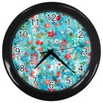 Snowy Winter Foliage, Adoxali, Christmas, Berry, Blue Wall Clock (Black) Front