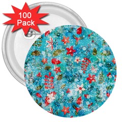 Snowy Winter Foliage, Adoxali, Christmas, Berry, Blue 3  Buttons (100 Pack) 