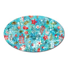 Snowy Winter Foliage, Adoxali, Christmas, Berry, Blue Oval Magnet