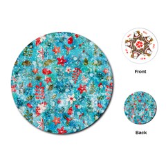 Snowy Winter Foliage, Adoxali, Christmas, Berry, Blue Playing Cards Single Design (round)