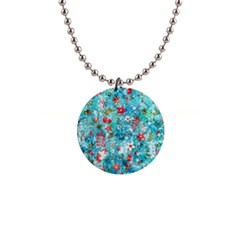 Snowy Winter Foliage, Adoxali, Christmas, Berry, Blue 1  Button Necklace