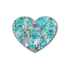 Snowy Winter Foliage, Adoxali, Christmas, Berry, Blue Rubber Coaster (heart) by kyorashop23