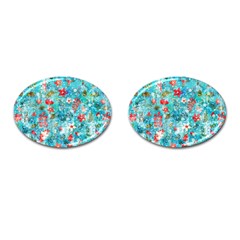 Snowy Winter Foliage, Adoxali, Christmas, Berry, Blue Cufflinks (oval)