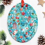 Snowy Winter Foliage, Adoxali, Christmas, Berry, Blue Oval Filigree Ornament (Two Sides) Front