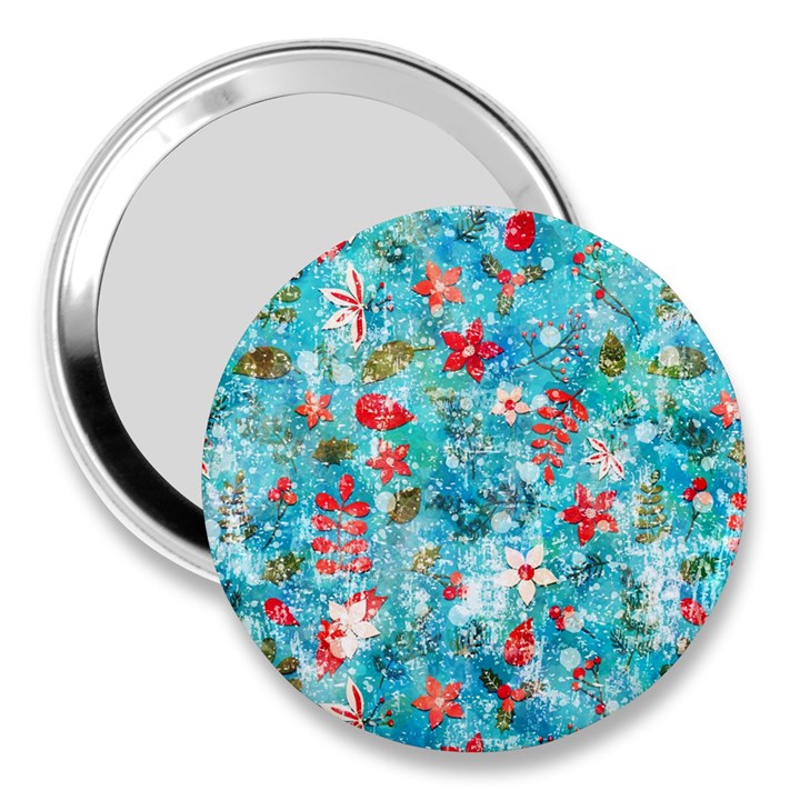 Snowy Winter Foliage, Adoxali, Christmas, Berry, Blue 3  Handbag Mirrors