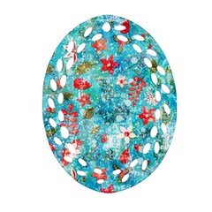 Snowy Winter Foliage, Adoxali, Christmas, Berry, Blue Ornament (oval Filigree)