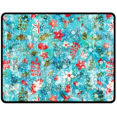 Snowy Winter Foliage, Adoxali, Christmas, Berry, Blue Two Sides Fleece Blanket (medium) by kyorashop23