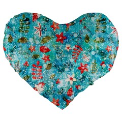 Snowy Winter Foliage, Adoxali, Christmas, Berry, Blue Large 19  Premium Flano Heart Shape Cushions