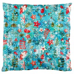 Snowy Winter Foliage, Adoxali, Christmas, Berry, Blue Large Premium Plush Fleece Cushion Case (one Side)