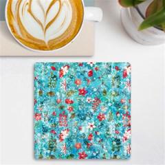 Snowy Winter Foliage, Adoxali, Christmas, Berry, Blue Uv Print Square Tile Coaster 