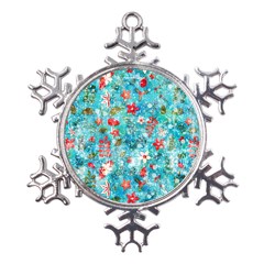 Snowy Winter Foliage, Adoxali, Christmas, Berry, Blue Metal Large Snowflake Ornament