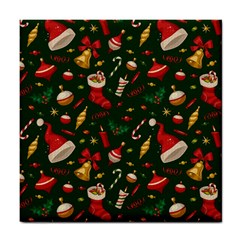 Texture, Pattern, Red, Craciun, Christmas, Hat, Santa, Green Tile Coaster by kyorashop23