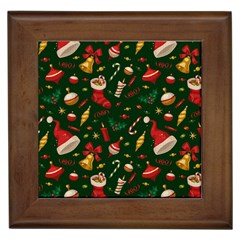 Texture, Pattern, Red, Craciun, Christmas, Hat, Santa, Green Framed Tile