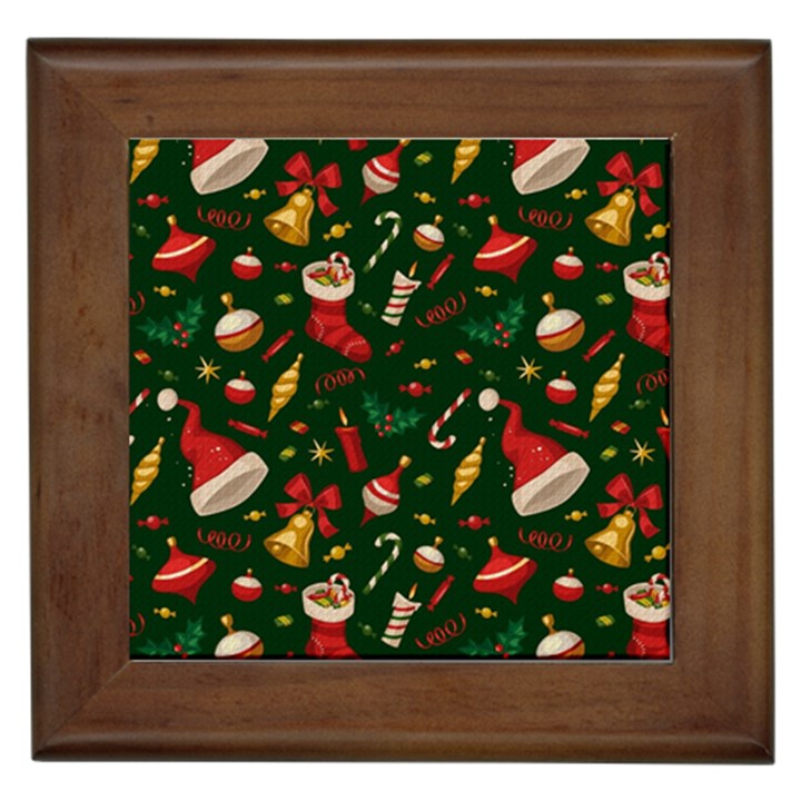 Texture, Pattern, Red, Craciun, Christmas, Hat, Santa, Green Framed Tile