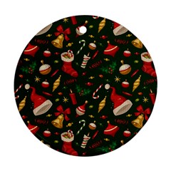 Texture, Pattern, Red, Craciun, Christmas, Hat, Santa, Green Ornament (round)