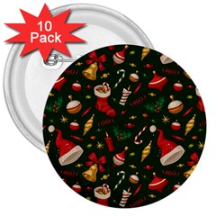 Texture, Pattern, Red, Craciun, Christmas, Hat, Santa, Green 3  Buttons (10 Pack) 