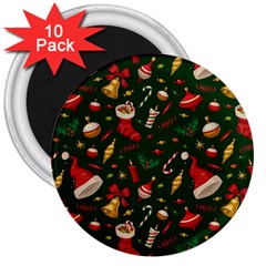 Texture, Pattern, Red, Craciun, Christmas, Hat, Santa, Green 3  Magnets (10 Pack) 