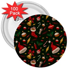 Texture, Pattern, Red, Craciun, Christmas, Hat, Santa, Green 3  Buttons (100 Pack) 