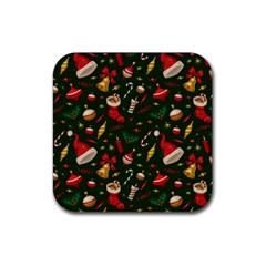 Texture, Pattern, Red, Craciun, Christmas, Hat, Santa, Green Rubber Coaster (square)