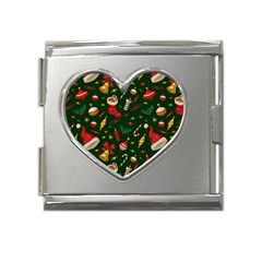 Texture, Pattern, Red, Craciun, Christmas, Hat, Santa, Green Mega Link Heart Italian Charm (18mm) by kyorashop23