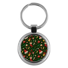 Texture, Pattern, Red, Craciun, Christmas, Hat, Santa, Green Key Chain (round)